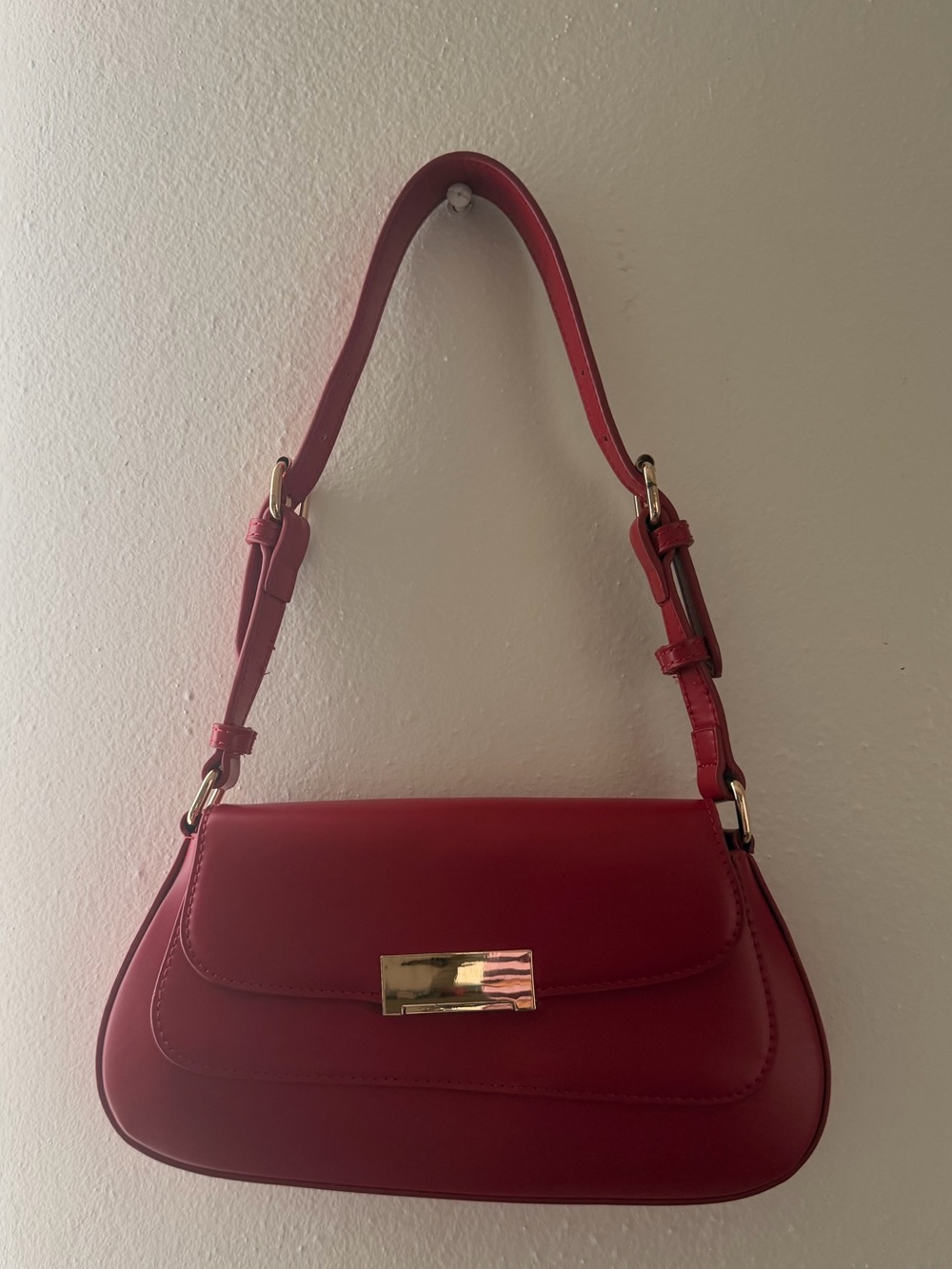 Anthropologie Red Shoulder Bag with Gold Hardware